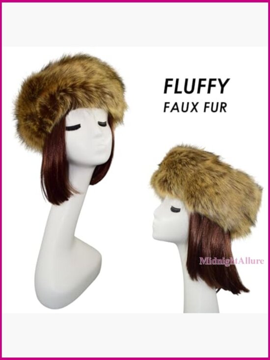 Faux Fur Headband Wrist Cuffs Set, Winter Warm Cossack Style Accessory main image 5
